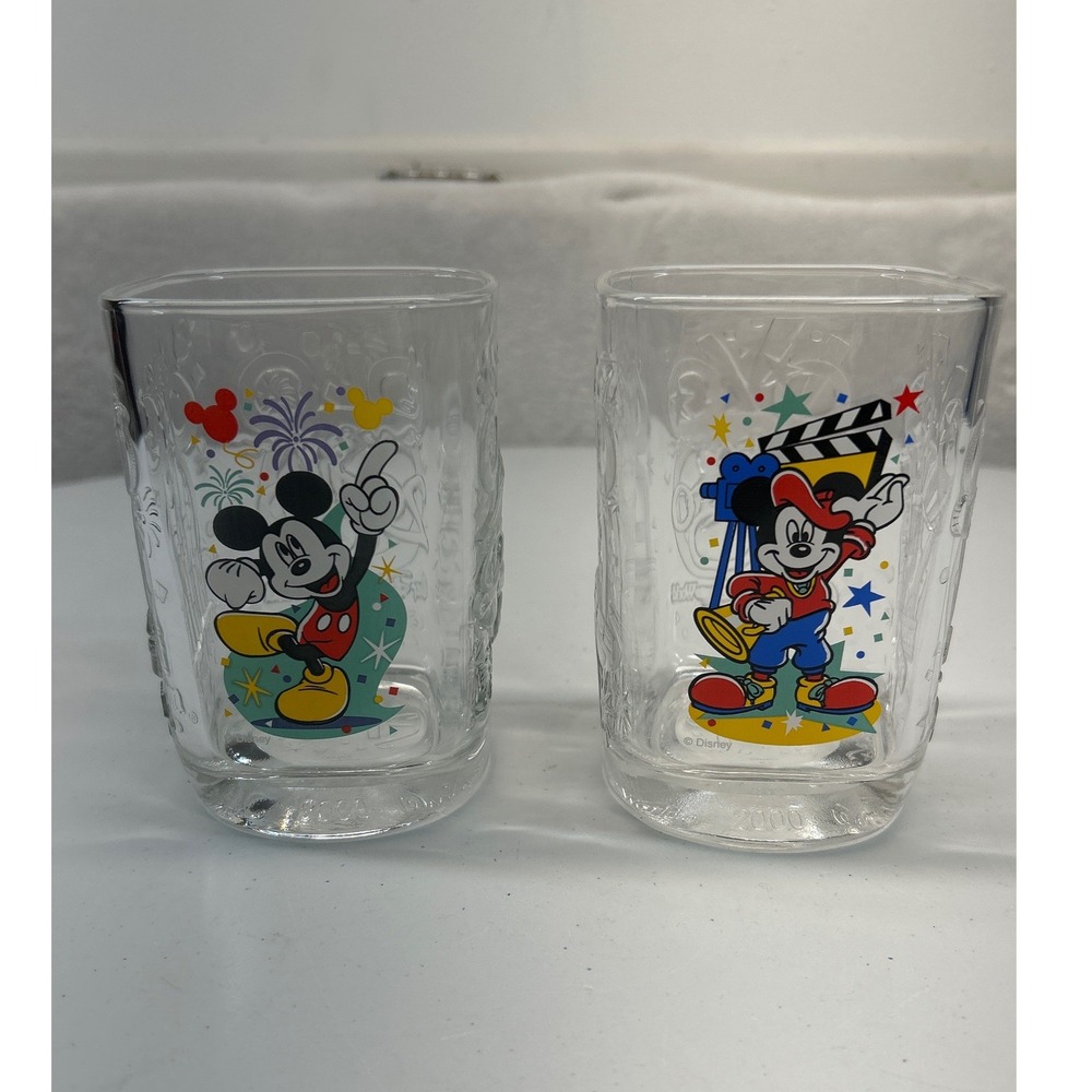 Vtg. McDonalds 2000 Millennium Celebration Walt Disney World Glasses Set of 2